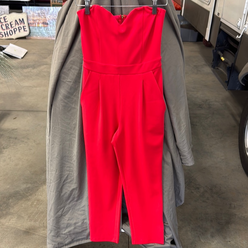 Express Red Strapless Jumpsuit Bold Statement Piece